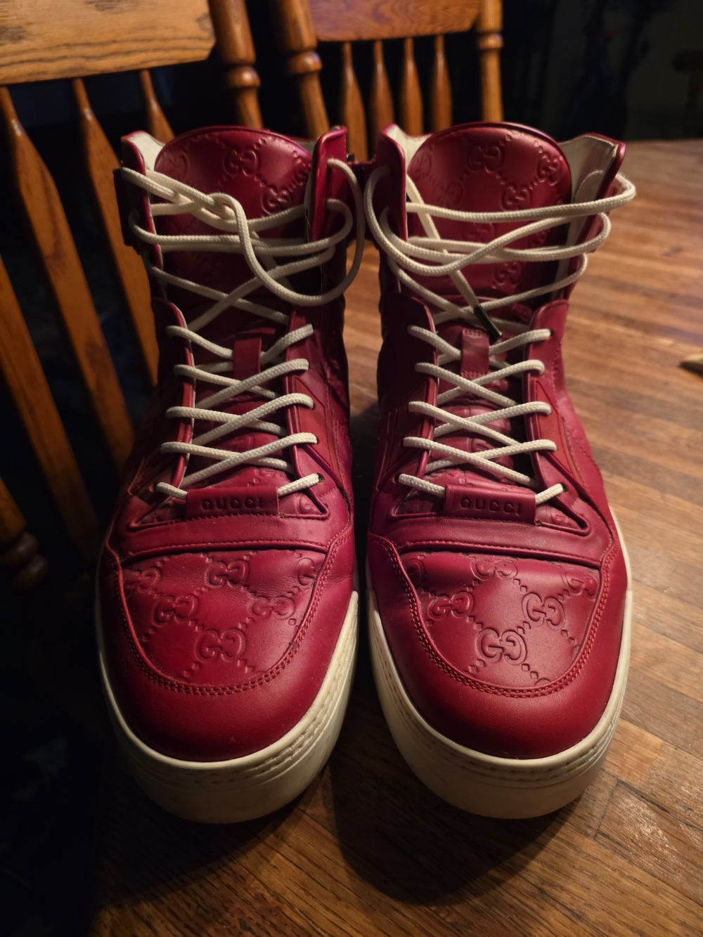 Gucci Italy Burgundy Leather High-Top Sneakers with Cream Soles Size 11 B Clean